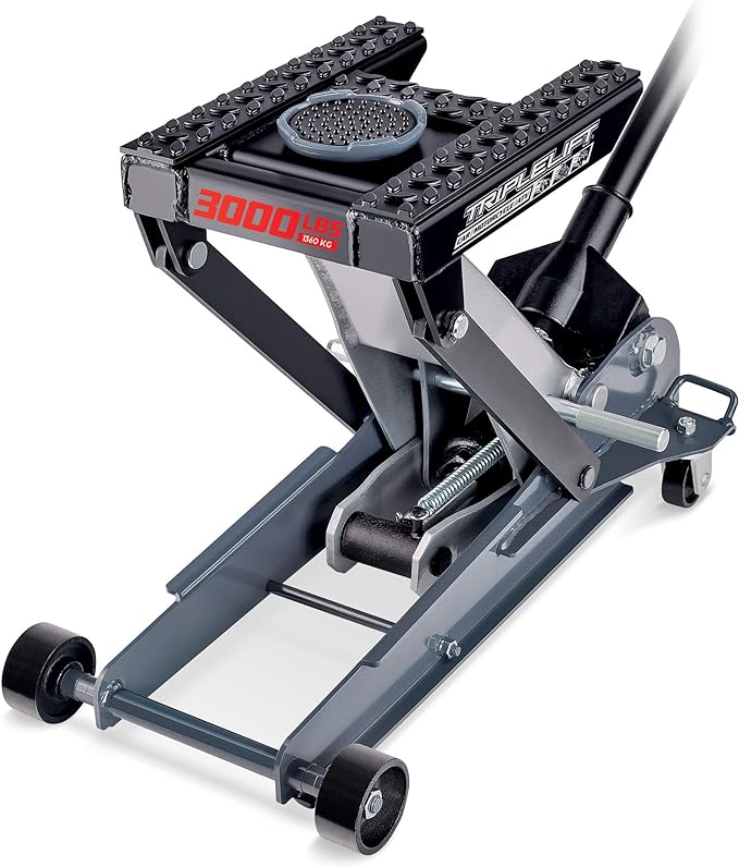 Powerbuilt 3000 Pound Triple Lift Garage Jack, Heavy Duty Vehicle, Truck, Car, Motorcycle, Transmission Lift, 1.5 Ton Capacity, 620622