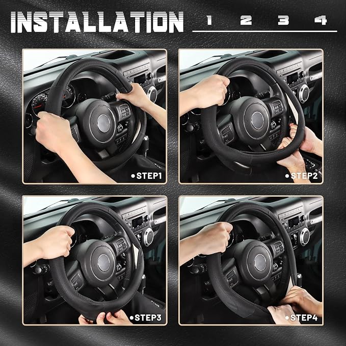 Car Steering Wheel Cover for F-150 Tundra Range Rover 15.5-16 inch, Black Microfiber Leather