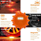 USB-C Rechargeable LED Road Flares Emergency Lights 3 in 1 Cable Roadside Warning Car Safety Beacon Flashing Disc Kit with Magnetic Base for Vehicles