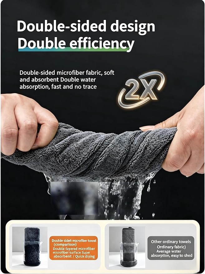 Microfiber Towels for Cars, 1200 GSM Car Drying Towels, 24 x 36 in Thick Plush Auto Detailing Towels, Ultra Absorbent Edgeless Car Wash Towels, Lint-Free, Charcoal Grey, 2 Pack