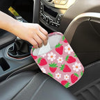 Car Garbage Bag Pink Strawberry and Floral Mini Car Trash Bin Portable Collapsible Waterproof Rubbish Bag for Car Accessories Back Front Seat Cup Holder