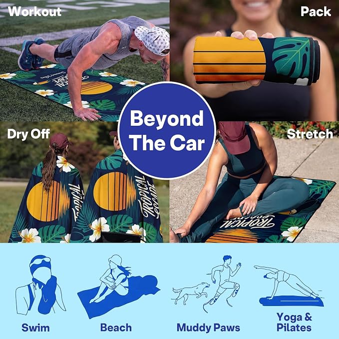 2 Pack Car Seat Towel Covers, Sweat-Proof Microfiber Seat Protectors for Gym, Running, Beach & Workout, Breathable Quick-Dry, Machine Washable, Tropical Toucan Print, Universal Fit