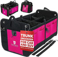 Pink Car Accessories For Women, Trunk Organizer For Car, Suv, Jeep Premium Adjustable Multi Compartments Collapsible (Large Capacity)