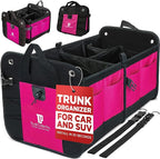 Pink Car Accessories For Women, Trunk Organizer For Car, Suv, Jeep Premium Adjustable Multi Compartments Collapsible (Large Capacity)