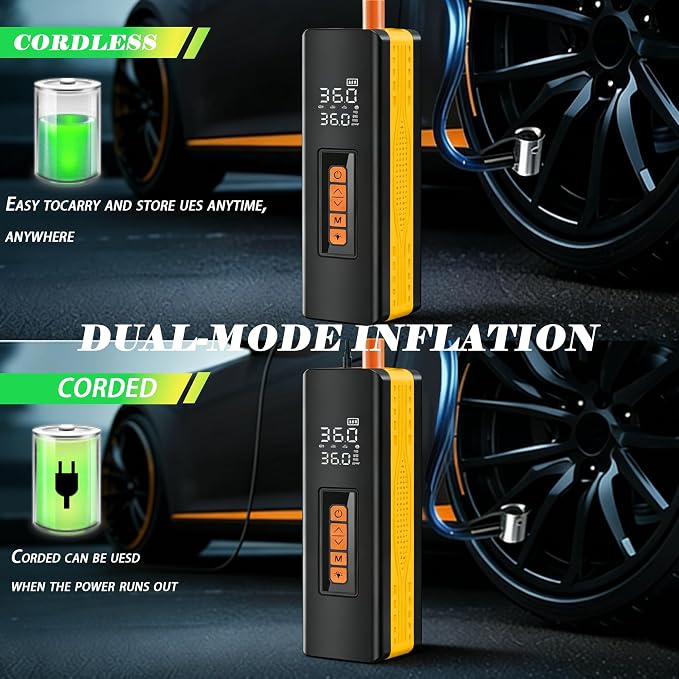 Tire Inflator Portable Air Compressor, 5X Faster 150 PSI Portable Tire Inflator for Car, Built-in Magnetic Storage, Auto Shut-Off Cordless Air Pump, LED Light for Cars, Motor, Bikes