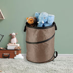 Outdoor Trash Can - 46-Gallon Collapsible Garbage Can with 3 Stakes - Pop Up Trash Can for Camping, Storage, or Yard Waste Outdoors (Beige)