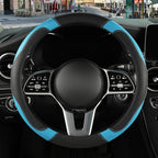 Black Blue Breathable Microfiber Leather Steering Wheel Cover | Breathable Anti Slip Grip Cool Sporty Look Glow for Women Men