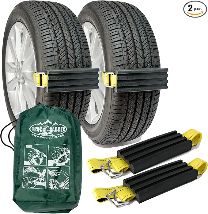 Tire Traction Device for Cars & Small SUVs, Set of 2 - Made in the USA, Anti Skid Emergency Tire Straps to Get Unstuck from Snow, Mud, & Sand - Snow Traction Mat or Tire Chain Alternative