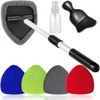 7pcs Windshield Cleaner Tool Car Window Cleaning Wash Kit with 4 Reusable Microfiber Pads 1 Spray Bottle and Extendable Handle Auto Glass Wiper Kit, Multicolor