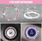 Bling Pink Car Accessories Set for Women, Sparkly Rhinestone Diamond Steering Wheel Cover Seat Belt Cushion Glitter Shift Knob Cover Car Cup Holder Coaster Cute Interior Sets, Pink 22 PCS