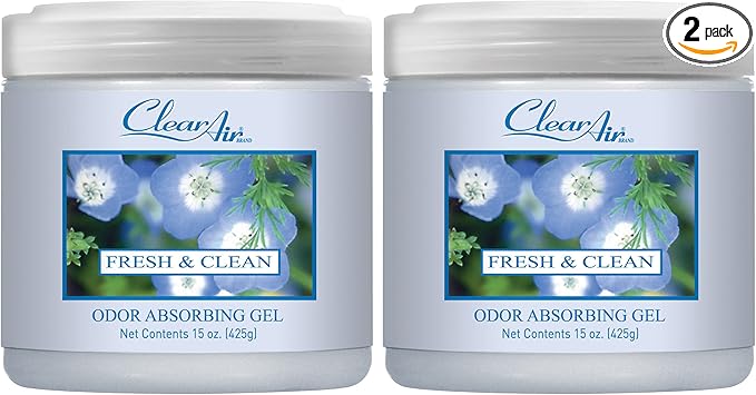 15oz Gel Odor Eliminator - Absorb & Remove Strong Odors from Pets, in Bathrooms, Basements, Garage, Cars, RVs & Boats - Eliminate Tough Odors with Essential Oils (Fresh & Clean, 2-Pack)