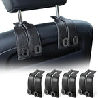 Car Headrest Hooks Universal Car Purse Hook Premium Leather and Alloy Twin Hook Car Seat Back Storage Hanger Hook for Purse Bags Cloth Drink Durable Holder Car Accessories (BH09-Black-Black-4 Pcs)