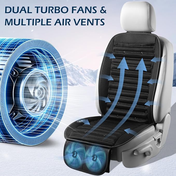 Cooling Car Seat Cushion with Dual Fans, 12V-24V Ventilated Front Seat Pad, Breathable Mesh Fabric, 3-Speed Adjustment, Enhanced Airflow, Universal Fit for Cars, Trucks, SUVs