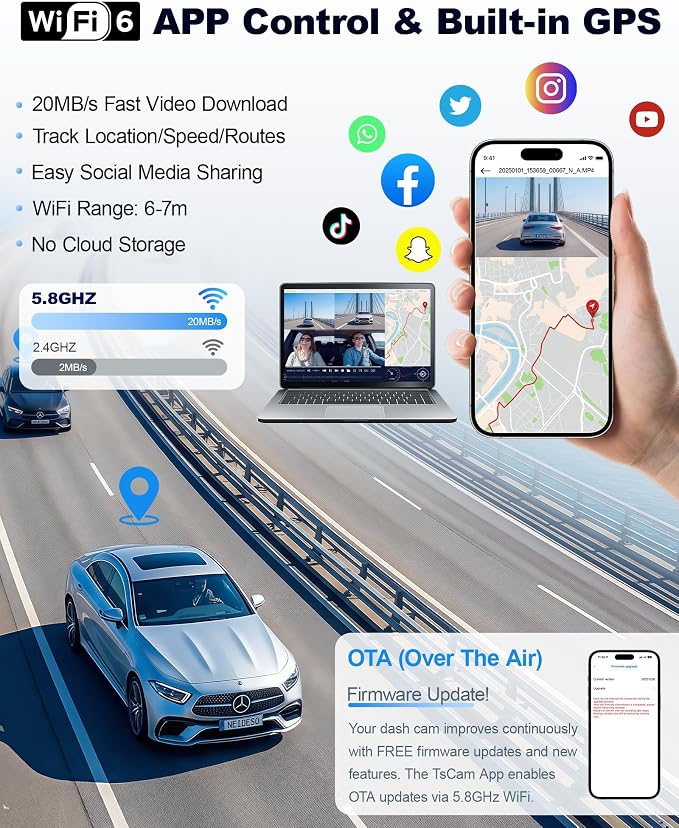 Neideso N300Pro 4K Dash Cam Front and Rear, 4 Channel 360 View Car Camera | Free 128GB Card, STARVIS 2 Sensor, Touch Screen, 5.8G WiFi 20MB/s Download, GPS, AI Fatigue Driving Monitor, 24H Parking Mode
