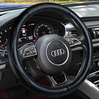 Haokay Heavy Duty Pure Cowhide Steering Wheel Cover, Genuine Leather Steering Cover with 15 Inches Universal Fit
