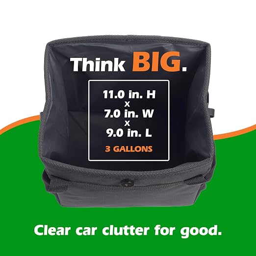 Car Trash Can - Collapsible, Leakproof Garbage Bin with 20 Trash Bags and Adjustable Strap - Car & Truck Accessories for Men and Women - Black, Large