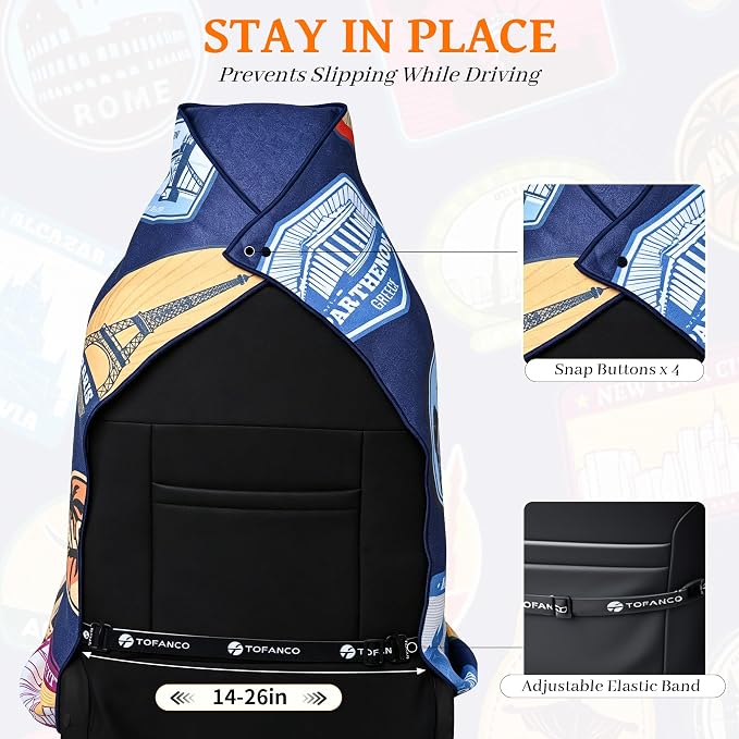 Car Seat Cover Towel for Front Seats Non-Slip with Headrest Pocket & Strap | Universal Fit for Cars Truck SUV|Car Seat Hoodie & Phocho Perfect After Gym Workout, Beach,Yoga and Running|Anti-dog Scratch