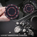 2PCS Bling Crystal Rhinestone Cup Holder Coaster, 2.75 inch Soft Silicone Anti-Slip Shockproof, Car Cup Holder Insert Coasters, Universal Car Interior Accessories for Women (Black & Red)