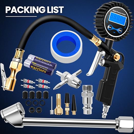 Digital Tire Gauge with Inflator & Deflator - LED Display & 0.1 PSI Resolution - Quick Release Valve & Heavy Duty Chuck - w/Adapter for Car, Truck, SUV, Motorcycle, RV, Balls