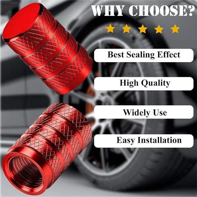 12PCS Tire Valve Stem Caps, Dust Proof, Anodized Aluminum Universal Tire Valve Stem Covers for Cars, SUV, Trucks, Bikes, Motorcycles, Bicycles(Red)