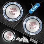 2 PCS Crystal Combinatorial Rhinestone Car Engine Start Decoration Ring, Push to Start Button Cover Sticker, Bling Car Interior Accessories for Women, Automotive Decals, Light Blue