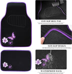 Butterfly Steering Wheel Cover and Waterproof Car Floor Mats,Purple Car Mats 14.5-15inch Steering Wheel Covers Universal Fit for Suvs,Sedans Cars,for Women Girl(Black and Purple)