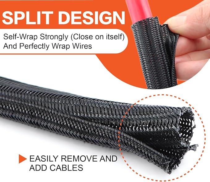 4 Gauge Wire(25ft Each - Red/Black) Copper Clad Aluminum CCA Automotive Wire with 50ft 1/2" Cable Sleeve - Ideal for Car Audio, Solar, Auto, RV, Marine Power & Ground Cables