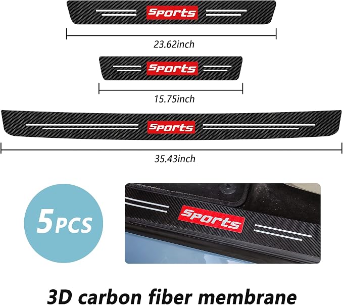 5PCS Car Door Sill Protector,Carbon Fiber Sport Threshold/Rear Bumper Guard Anti-Scratch Sticker Door Edge Protection Decorate,Interior Accessories Self-Adhesive Anti-Scratch Waterpoor(Red sport-5Pcs
