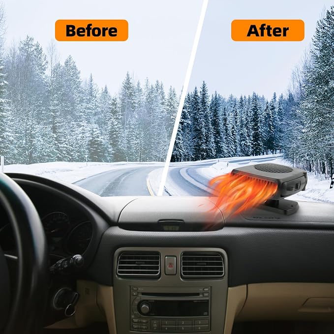 Car Heater, 12V 200W Powerful Portable Defroster Defogger, 2026 New Upgrade 2-in-1 Heater and Cool Fan with 360° Rotation, Plug into Cigarette Lighter