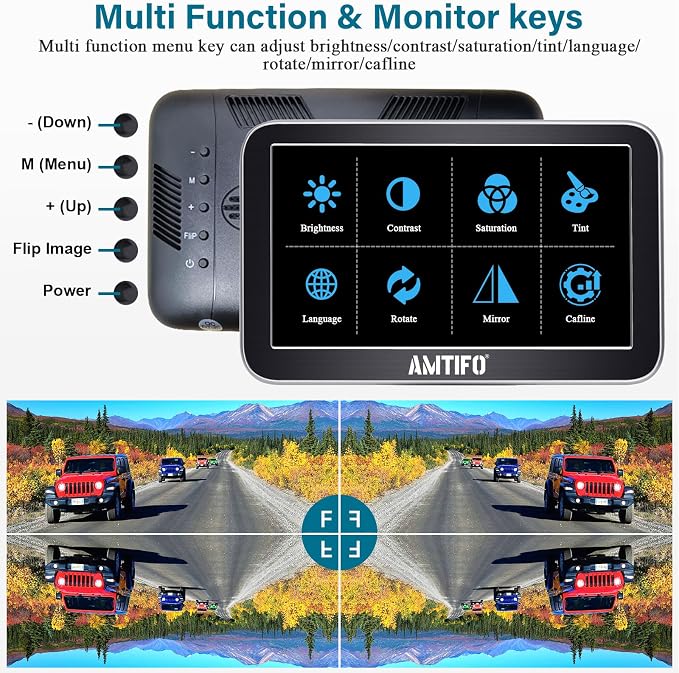 Backup Camera 7-Inch Monitor Truck: 2K USB Plug-Play Easy Set up No Glare-Led Lights Car Rear View Camera Clear Night Vision Reverse Camera DIY Parking Line - A23