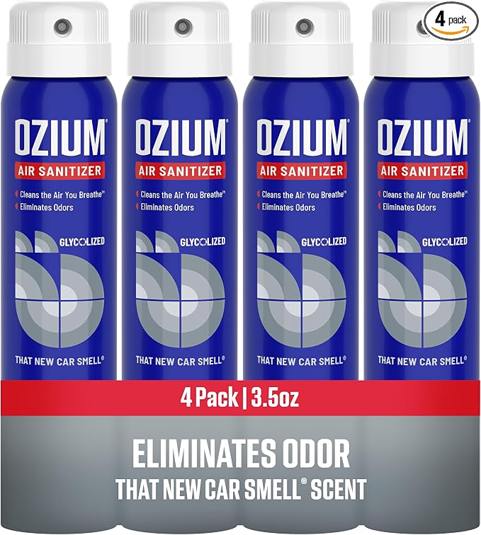3.5 Oz. Air Sanitizer & Odor Eliminator for Homes, Cars, Offices and More, New Car Scent, 4 Pack (OZM-22-4)
