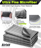 Airlab Carbon Microfiber Towels for Car Drying Window Glass Cleaner Magic Cleaning Cloth Auto Detailing Car Wipes Lint Free Rags Large Towel Interior Detailer, Pack of 4, 20" x 16", Grey