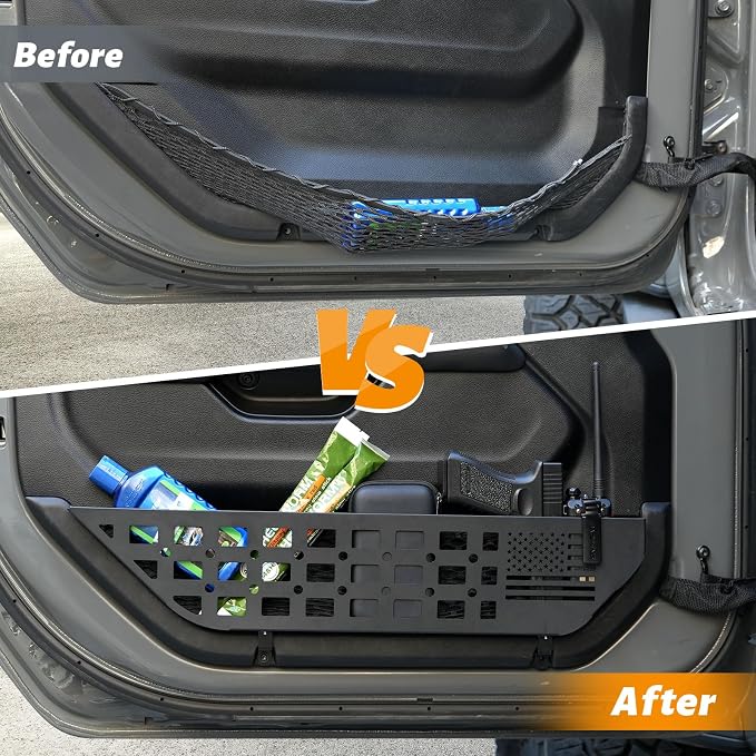 MAIKER 4PCS Metal Front Rear Door Storage Box Compatible with 2018-2025 Jeep Wrangler JL JLU 4XE & 2020-2025 Gladiator JT, Insert Organizer Box Pockets for Replace Sagging Nets, Black