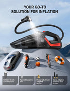 4-in-1 V3 12V DC High Power Handheld Car Vacuum Cleaner for Car,Home,Pet Hair Cleaning, 150 PSI 16.4FT Cord Digital Pressure Gauge & LED Light Portable Tire Inflator for Cars,Bikes,SUVs,Balls
