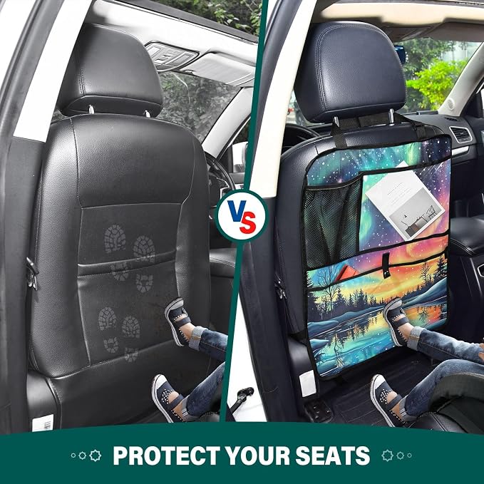 Car Seat Back Organizer Aurora Sky Forest 2 Pack Waterproof Kick Mats Backseat Protector From Dirt,Scratches