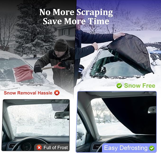 Car Windshield Snow Cover Fit for Most Cars, Sedans, SUVs- 57"x 45" | Windshield Snow Cover with Mirror Covers, Upgraded Windproof Elastic Buckles, Anti-Theft, Frostproof & Snowproof