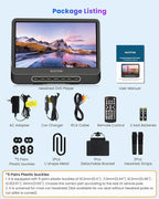 Car DVD Player, 12" Headrest DVD Player with Mount Bracket, Supports 1080P/MP4 Video, HDMI Input/Output, AV Out, AC Adapter, Car Charger, USB Card Reader, Last Memory, All Regions
