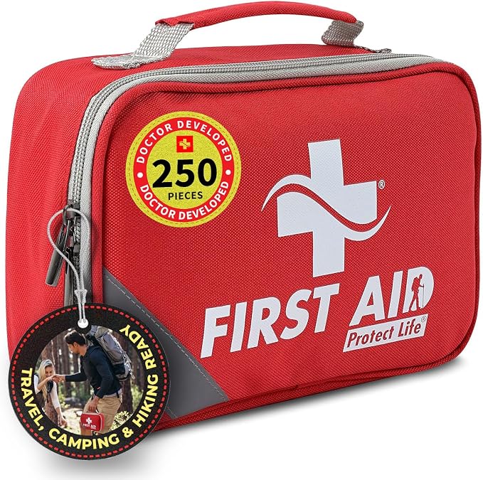 First Aid Kit for Home & Business, 250 Pcs - Emergency Medical Kit for Camping & Hiking