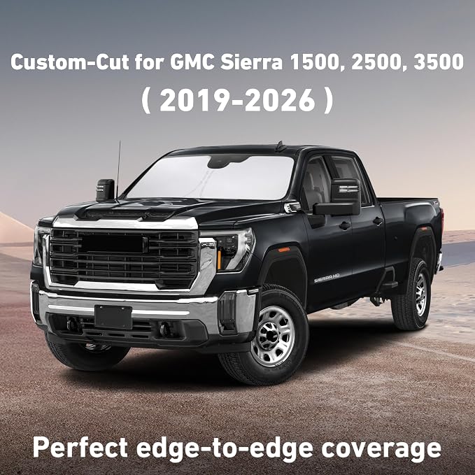 Windshield Sunshade Compatible for GMC Sierra 1500 2500 3500 2019-2024 2025 2026, Sun Visor for Front Window Sun Shade Cover, UV Heat Blocker & Protector, Car Accessories