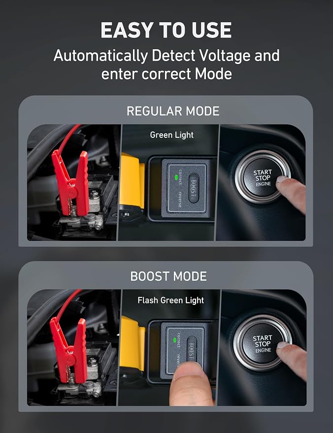 S8 Car Battery Jump Starter, Car Jumper Starter Battery Pack for Up to 6.0L Gas & 3.0L Diesel Engines, 12V Portable Jump Box with 3 Modes Flashlight and Jumper Cable(Yellow)