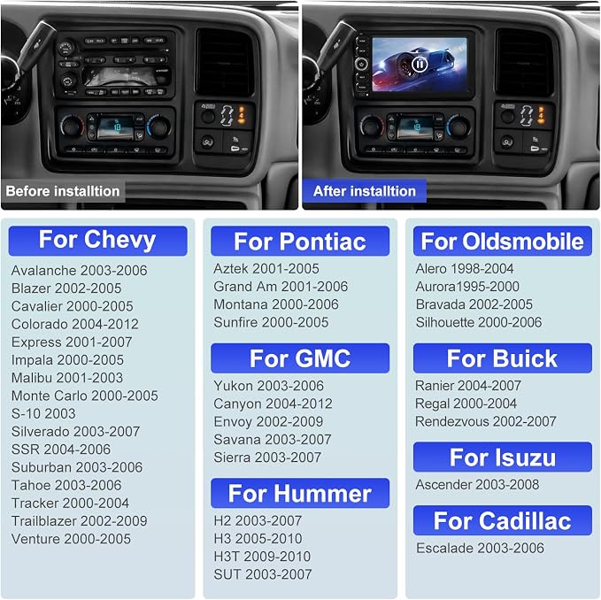 7 Inch IPS 2+64GB Touchscreen Android 14 Car Stereo for Chevrolet Silverado Impala Tahoe GMC Sierra Yukon Hummer with CarPlay & Android Auto Car Radio, Support WiFi 6, Bluetooth 5.4, Backup Camera