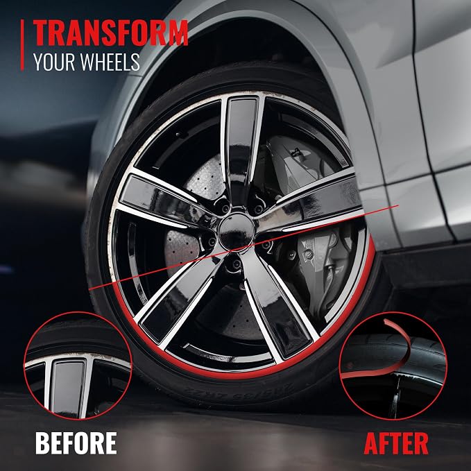 PROTECTiQ Universal Wheel Protection - Trim Easy to Apply with Automotive 3M Tape. 6 Colors - Fits Up to 24" Rims - Including Tesla - Red