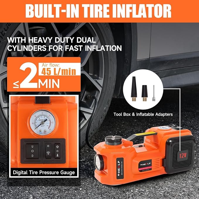 Electric Car Jack Kit 5Ton 12V Hydraulic Car Jack Lift (Lifting Range: 6.1~17.7 inch) with Electric Impact Wrench for SUV MPV Sedan Truck Change Tires Garage Repair