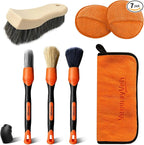 7PCS Car Interior Detailing Kit, Horse Hair Car Leather Brush, Applicator Pads and Microfiber Cloth for Car Interior & Seats Leather, Interior Car Cleaning Kit, Orange