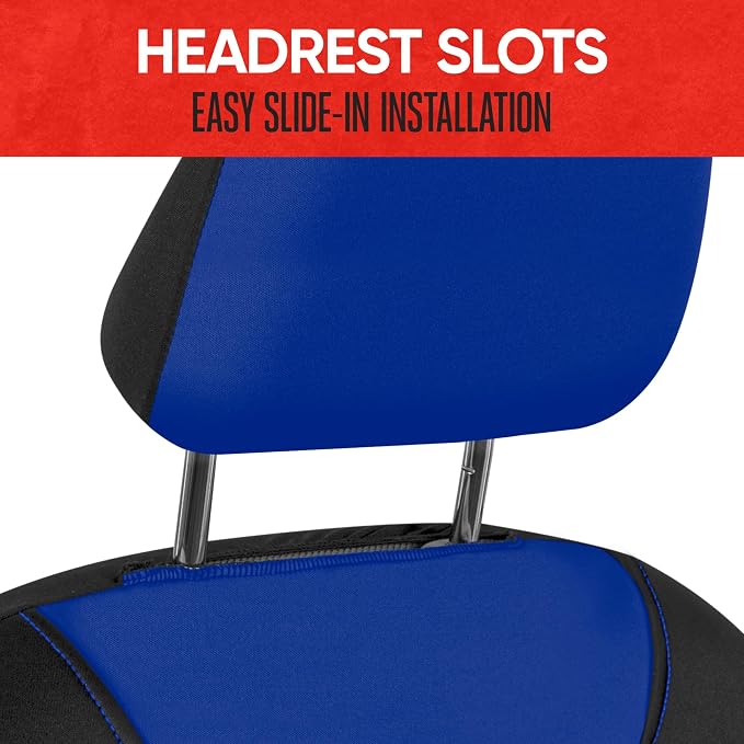 AquaShield Waterproof Front Seat Covers, Blue Seat Covers for Cars – Neoprene Front Car Seats Cover, SUV Seat Covers Protector - Car Interior Cover for Auto, Trucks, & Dog Owners