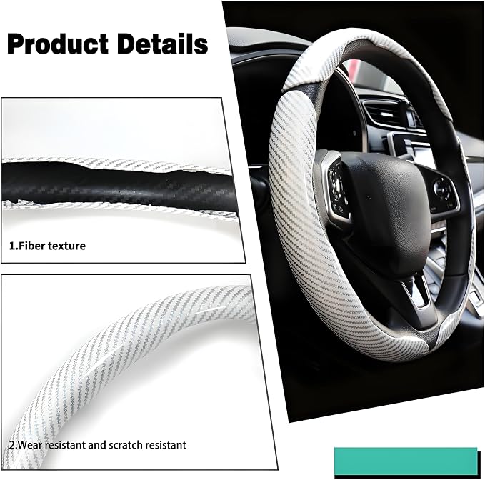 3PCS Carbon Fiber Steering Wheel Cover-Segmented Clip-On Design Anti-Slip & Scratch Resistant Universal Fit 14.5"-16" for Cars/Truck/SUV Great Gift for Men & Women
