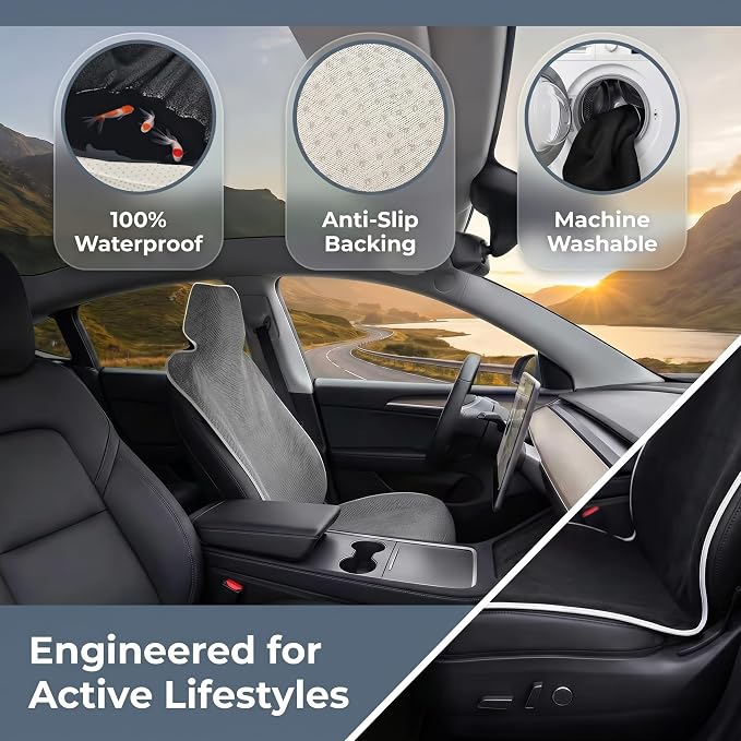 Waterproof Stain Resistant Towel Car Seat Covers，Universal Non-Slip for Gym Workout, Swimming, Beach and Workout Outdoor, Machine Washable(Gray, 2 Pack)
