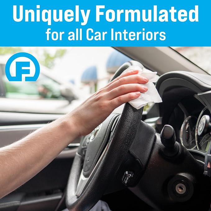 Car Interior Wipes with Microfiber Cloth (25 ct, Pack of 25) for Car Interior Cleaning, Dashboard, Seats, Detailing, and Steering Wheel [Travel Size] Skin-Safe Car Interior Cleaner Supplies