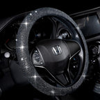 Steering Wheel Cover for Women Men Bling Bling Crystal Diamond Sparkling Car SUV Wheel Protector Universal Fit 15 Inch (Black with White Diamond,Standard Size(14" 1/2-15" 1/4))