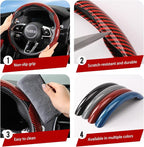 Universal Steering Wheel Cover,Carbon Fiber,3pcs Set(red) | Clip-On Segmented Fit;Carbon Fiber Look;Fits Most 14-16 in Round or D-Shaped Wheels;Easy Wipe Clean;Non Slip;4 Colors